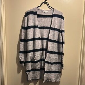 Madewell Gray and Blue Striped Knit Cardigan